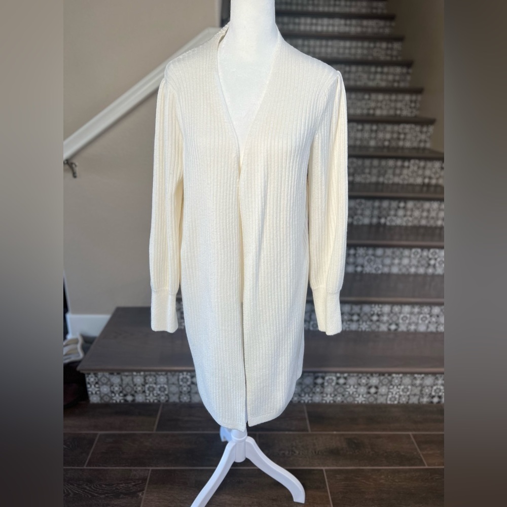 BANANA Republic Ribbed Puff Shoulder Open Front Cardigan, PS, Cream, NWOT